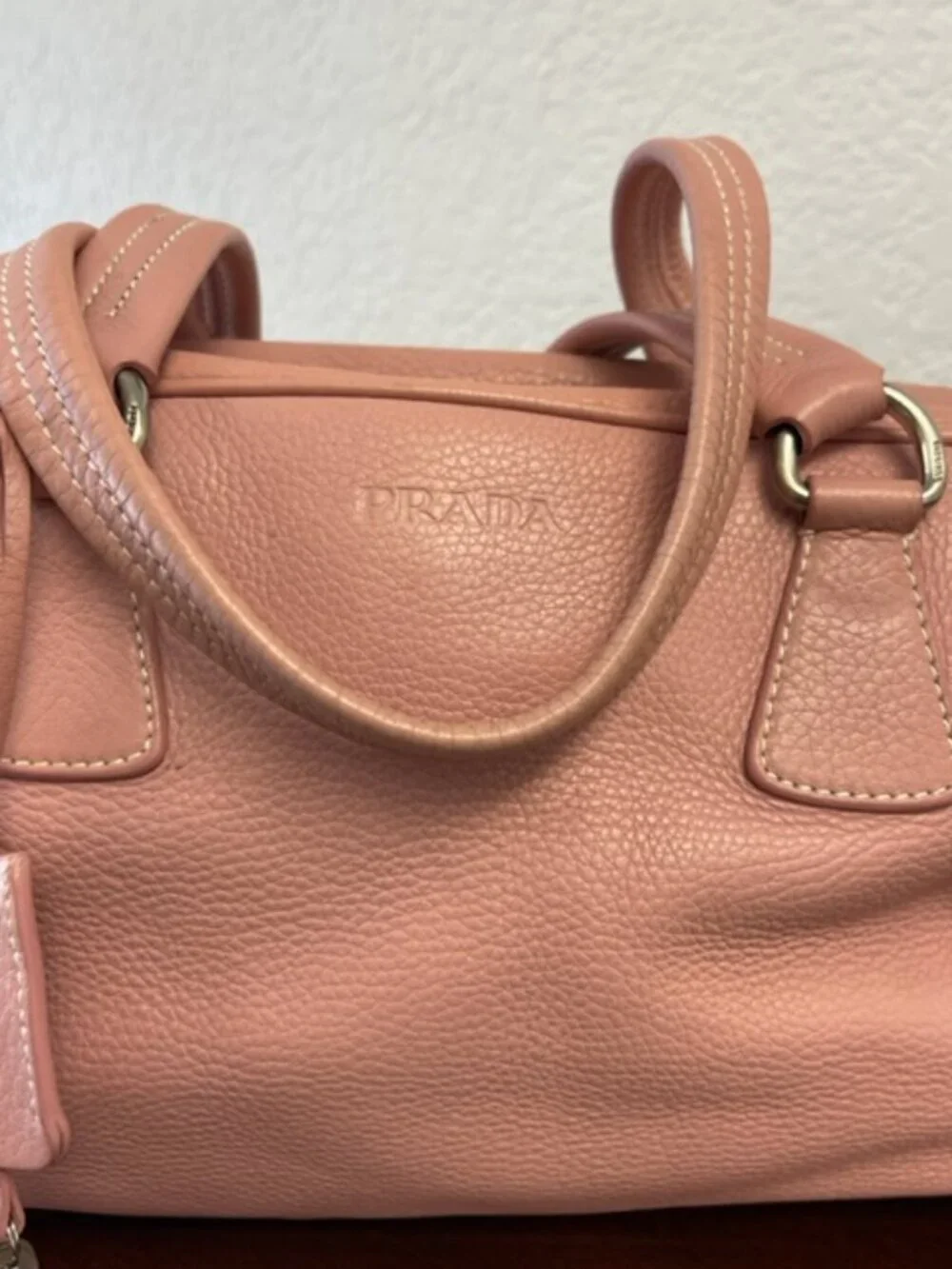 PRADA PINK LEATHER SATCHEL BAG, AUTHENTIC